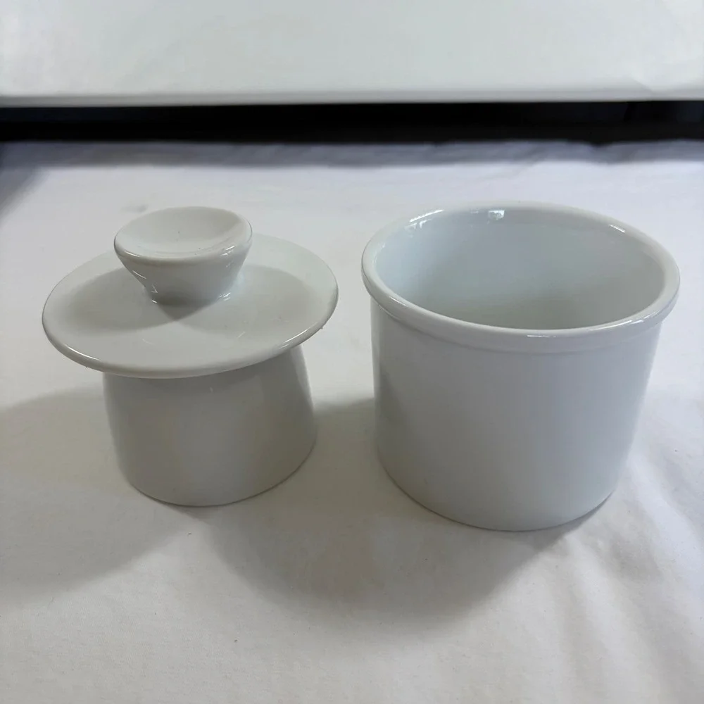 White Ceramic French Butter Bell Crock Farmhouse Embossed Butter Keeper